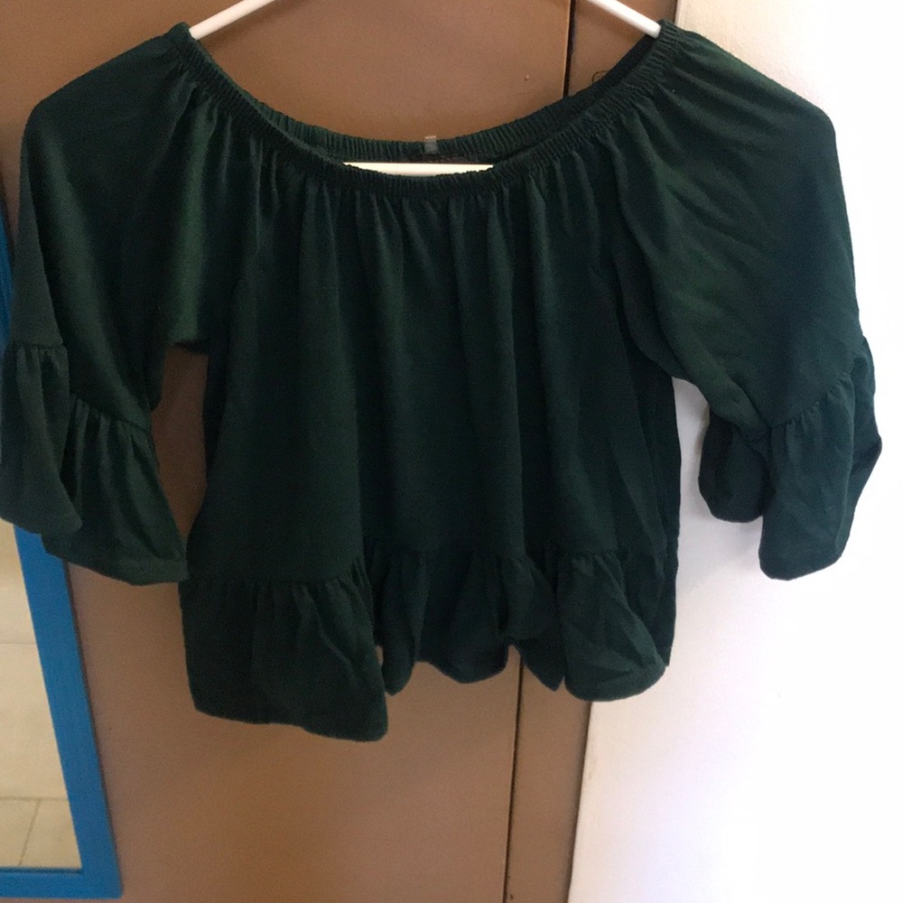 Forest green, ruffled, cropped top